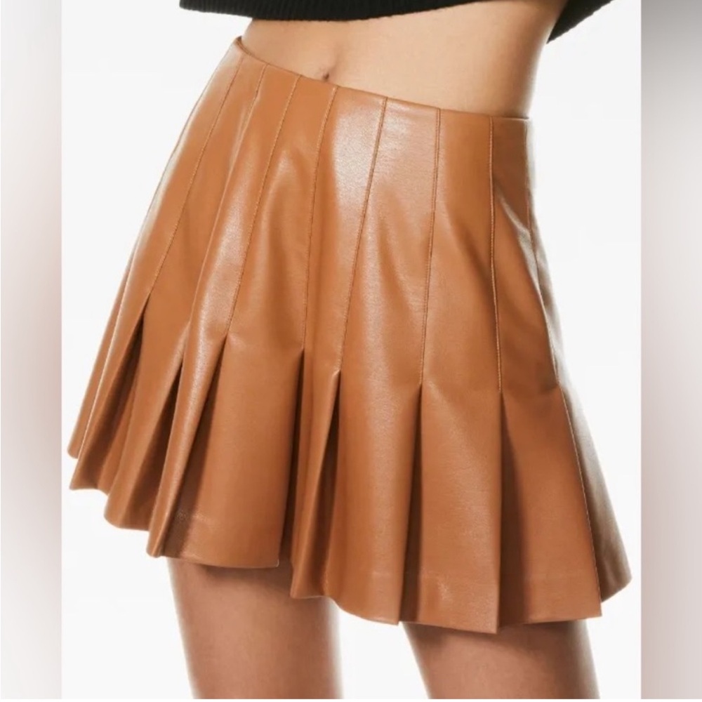 Alice+Olivia Carter Faux Leather Pleated Skirt